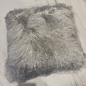 White Shimmer Silver Tinsel Shag 14”x16” Decor Pillow